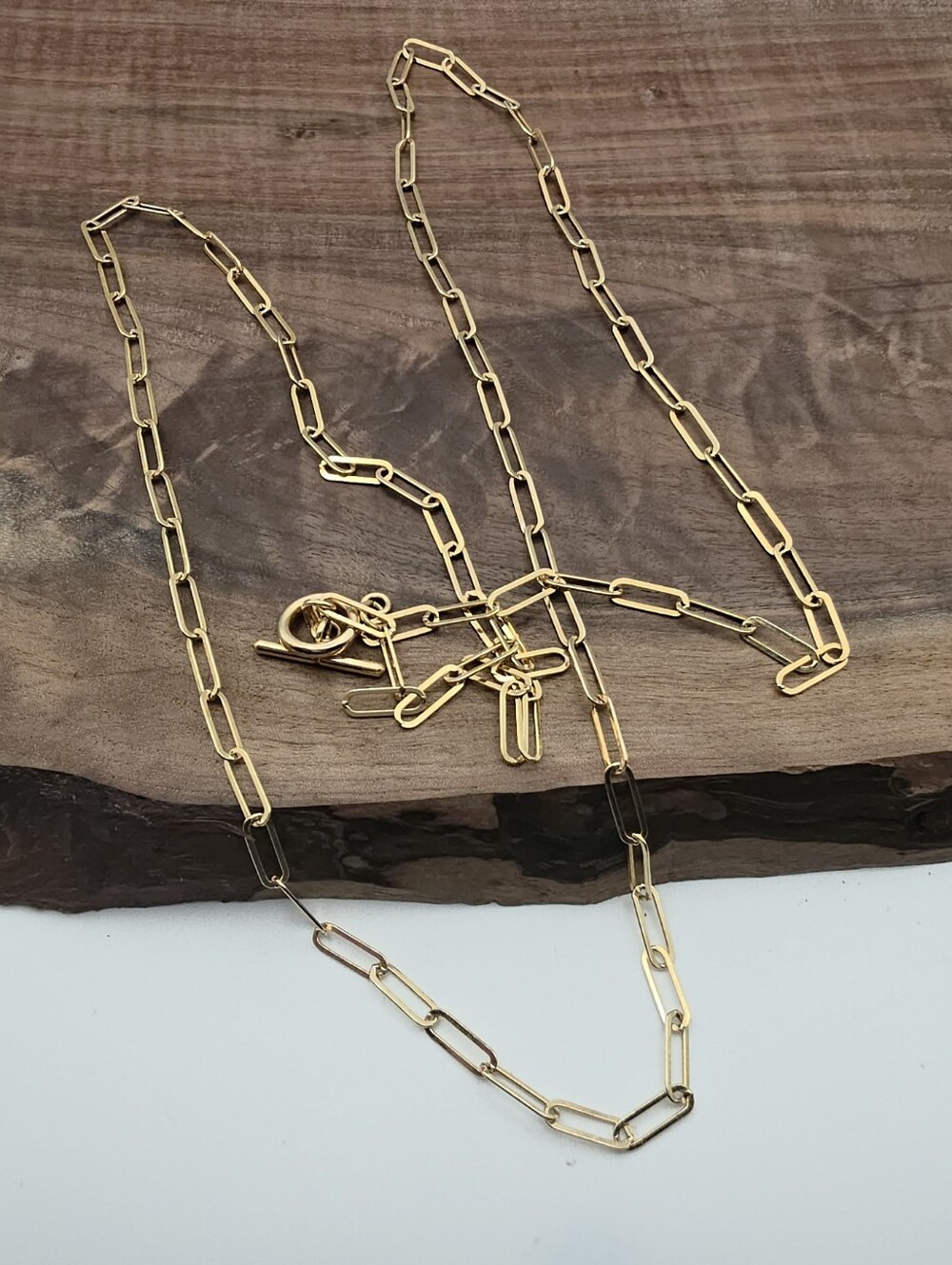 KARIZA 18k Gold Vermeil 925 Sterling Silver 34" Long Paperclip Chain Necklace